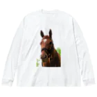 Teatime ティータイムの牧場 乗馬 馬術の馬 Big Long Sleeve T-Shirt