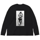 akane_art（茜音工房）のモノクロチワワ（あくび） Big Long Sleeve T-Shirt