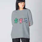 ムラセさんのどうぶつのムラセさんのネコとウサギとイヌ ビッグシルエットロングスリーブTシャツ