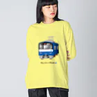 Train Kids! SOUVENIR SHOPの青い電車 ビッグシルエットロングスリーブTシャツ