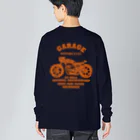 キッズモード某の武骨なバイクデザイン orange(前後pt） ビッグシルエットロングスリーブTシャツ