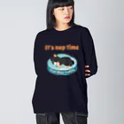 Teal Blue Coffeeのお昼寝の時間　-puppy teal- Big Long Sleeve T-Shirt