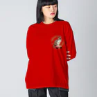 小鳥と映画館の三毛猫 ミャオ バックプリントバージョン 胸元にも小さく Big Long Sleeve T-Shirt