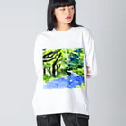 Yossy's Item Factoryの水彩画風新緑の川1 ビッグシルエットロングスリーブTシャツ