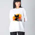 ArayashikI_Japanのサングラス黒猫【淡色系アパレル】 ビッグシルエットロングスリーブTシャツ