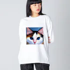 Chop Storeの青い瞳の猫 ビッグシルエットロングスリーブTシャツ