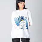 青豹の抱きしめる猫ちゃん ビッグシルエットロングスリーブTシャツ