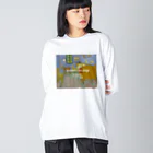 pinaのグッズの絵画にまざるオカメチャン:ゴッホ ビッグシルエットロングスリーブTシャツ