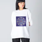 点描曼荼羅の世界の点描曼荼羅桃の花 ビッグシルエットロングスリーブTシャツ