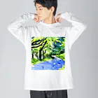 Yossy's Item Factoryの水彩画風新緑の川1 ビッグシルエットロングスリーブTシャツ