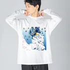 青豹の抱きしめる猫ちゃん ビッグシルエットロングスリーブTシャツ