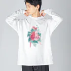 花と猫　オリジナルショップのpink cat ビッグシルエットロングスリーブTシャツ
