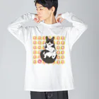 小鳥と映画館の加筆版 大入り 招き猫 ハチワレ ビッグシルエットロングスリーブTシャツ