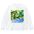 Yossy's Item Factoryの水彩画風新緑の川1 ビッグシルエットロングスリーブTシャツ