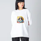 ワンコとにゃんちゃんズのアンブレラシーズー ビッグシルエットロングスリーブTシャツ