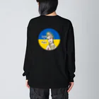 諭苑のSUZURI店のLove＆Peace観世音菩薩ウクライナ国旗背景 Big Long Sleeve T-Shirt