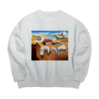 Neko-Shika-KatanのMelting Cats 溶ける猫 Big Crew Neck Sweatshirt