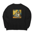 garireoのゴッホが描いたような仲良しの猫と犬 Big Crew Neck Sweatshirt