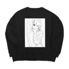 白まりものポージング子白黒 Big Crew Neck Sweatshirt