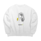 ビールとアート TM-3 Designの名画 × BEER（真珠の耳飾りの少女）黒線画 Big Crew Neck Sweatshirt