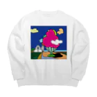 Blupiggの幸せの丘ピンクの木 Big Crew Neck Sweatshirt