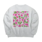 Katie（カチエ）の手描きの花柄（ピンク） Big Crew Neck Sweatshirt