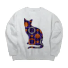 dizzyの猫ねこシルエット🐱ハロウィンカラーのレトロな幾何学模様 Big Crew Neck Sweatshirt