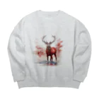 motsunabeeのかわいい赤いエルクのTシャツ Big Crew Neck Sweatshirt