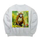 kjhtyuのおさる Big Crew Neck Sweatshirt