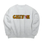 ちよンのお店のブラウン文字ヒョウ柄（横） Big Crew Neck Sweatshirt