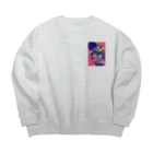 strtの猫のラテモカグッズ Big Crew Neck Sweatshirt