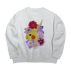 prunelleのインコと花 Big Crew Neck Sweatshirt