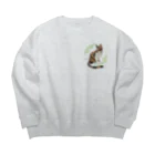 小鳥と映画館の三毛猫 ミャオ バックプリントバージョン 胸元にも小さく Big Crew Neck Sweatshirt