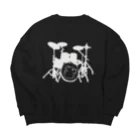 ロジローのドラム(ネコ)白 Big Crew Neck Sweatshirt