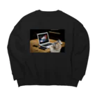 おもち屋さんのパソコンねこ Big Crew Neck Sweatshirt