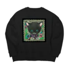 山田雨月shopの黒猫フラワー Big Crew Neck Sweatshirt