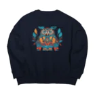 aokitaの【BLUE NORTH】ネイティブ柄ふくろう Big Crew Neck Sweatshirt