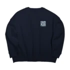 使いやすいデザインがいいね！のお花のバティック柄 ブルー Big Crew Neck Sweatshirt