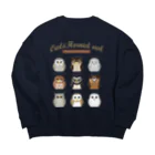 Grunherz@肉レンジャイイエローの[Flat design owl&horned owl]フラットデザインなフクロウ・ミミズク Big Crew Neck Sweatshirt