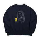 ビールとアート TM-3 Designの名画 × BEER（真珠の耳飾りの少女）白線画 *文字なしver. Big Crew Neck Sweatshirt