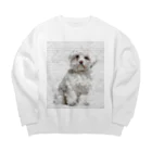 【CPPAS】Custom Pet Portrait Art Studioの マルチーズドッグ - レンガブロック背景 Big Crew Neck Sweatshirt