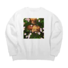 あとりえkittenのダックスのマロンとカプチーノと花畑 Big Crew Neck Sweatshirt