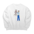 いちずでざいんの猫を抱っこして喜ぶおじさん Big Crew Neck Sweatshirt