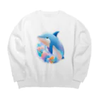 dolphineの可愛いイルカ Big Crew Neck Sweatshirt