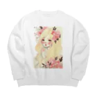 天道虫のPink Flower Hair Big Crew Neck Sweatshirt