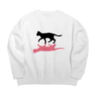 小鳥と映画館の黒猫と影　ピンク Big Crew Neck Sweatshirt