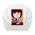 sasame's shopのねことわたし  なぜか 幸せ なんだよ Big Crew Neck Sweatshirt