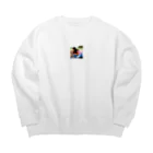 テルのビジネス大学のショップの可愛い犬と少女 Big Crew Neck Sweatshirt