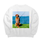 the dog is ⚫︎⚫︎ing ✖️✖️のthe dog is fishing fish Big Crew Neck Sweatshirt