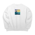 itacyoko(AIイラスト屋)の夕暮れで飛ぶイルカ Big Crew Neck Sweatshirt